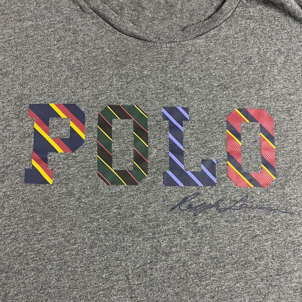 Polo Ralph Lauren Striped Logo Graphic Print T-Shirt Heather Gray Men's XXL - Picture 3 of 9